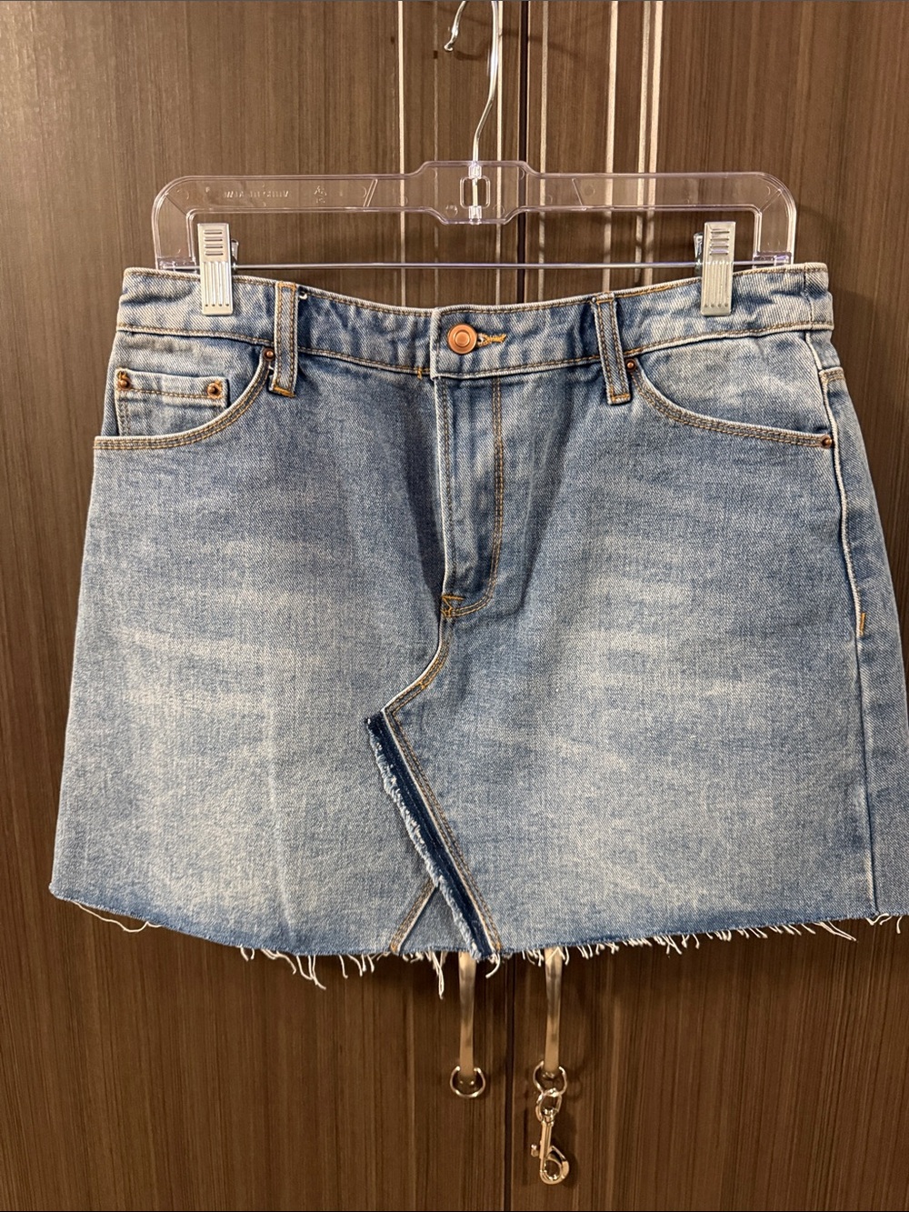 Forever 21 Light Wash Denim Skirt with Orange Stitching